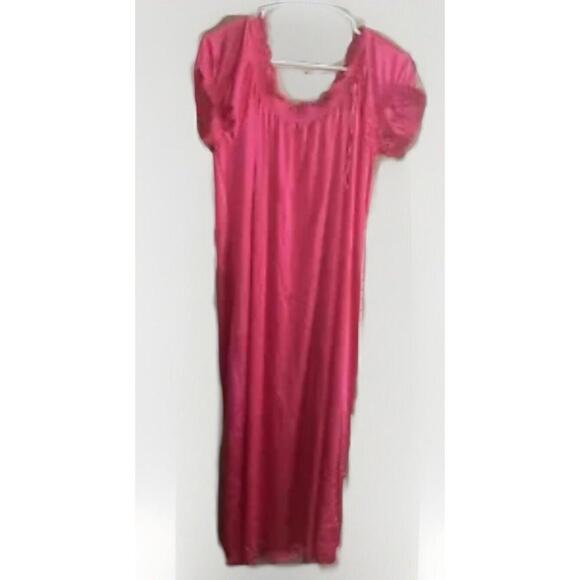 Miss Elaine Pink Nightgown Size M Silky Nylon Ruffle Flutter Sleeve Sissy Retro - Picture 3 of 5